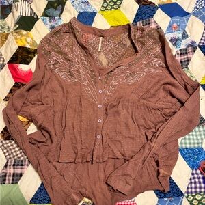 Brown Blouse With Embroidered Details